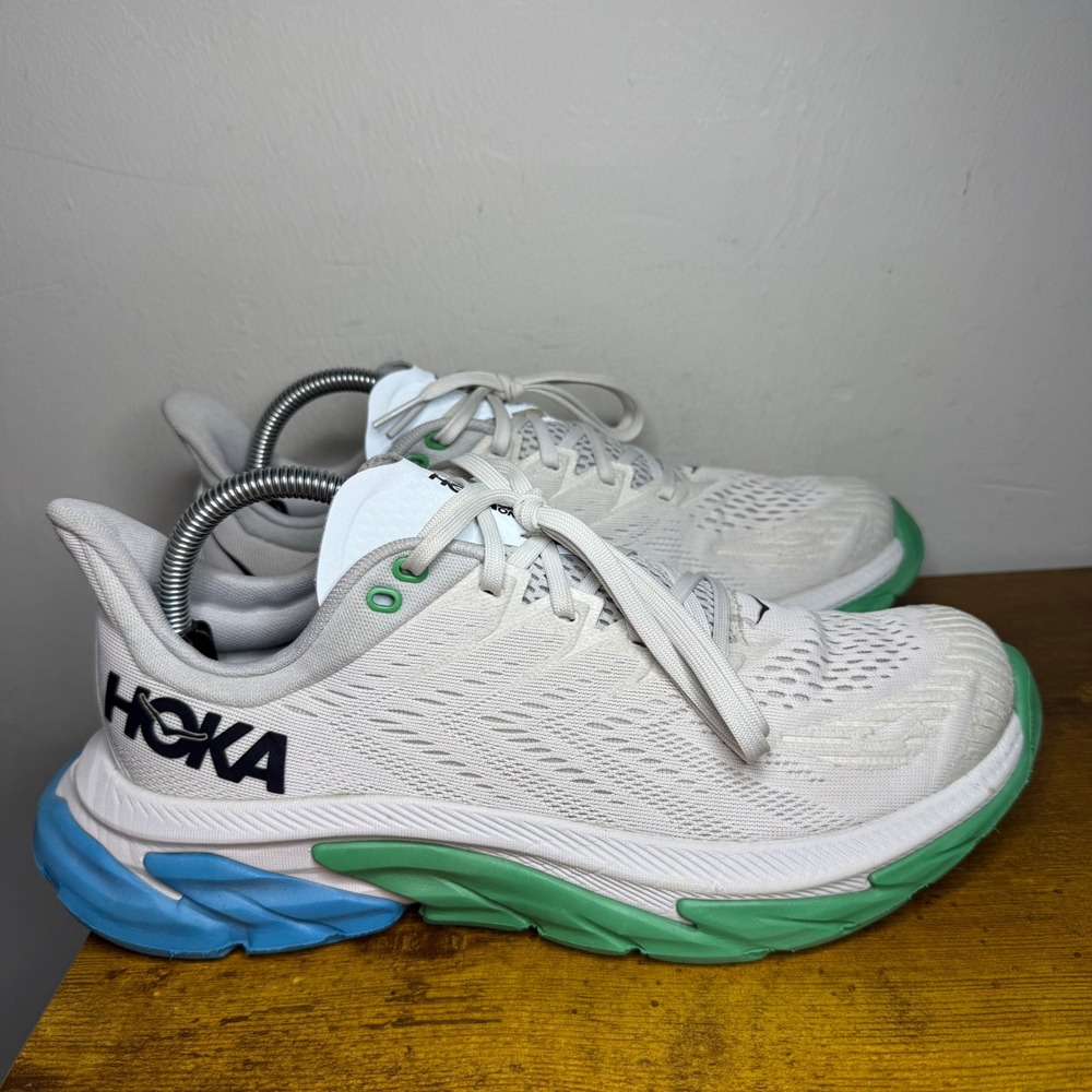 Hoka Clifton Edge Running Shoes Womens Size 9.5 White Green Blue 1110511 NCGR